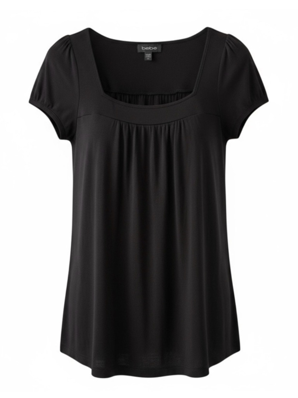 BeBe Black Square Neck Short Sleeve Lightweight Knit Sweater Size Small